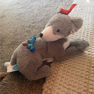 Gray Plush Elephant Toy with Blue and Red Bow